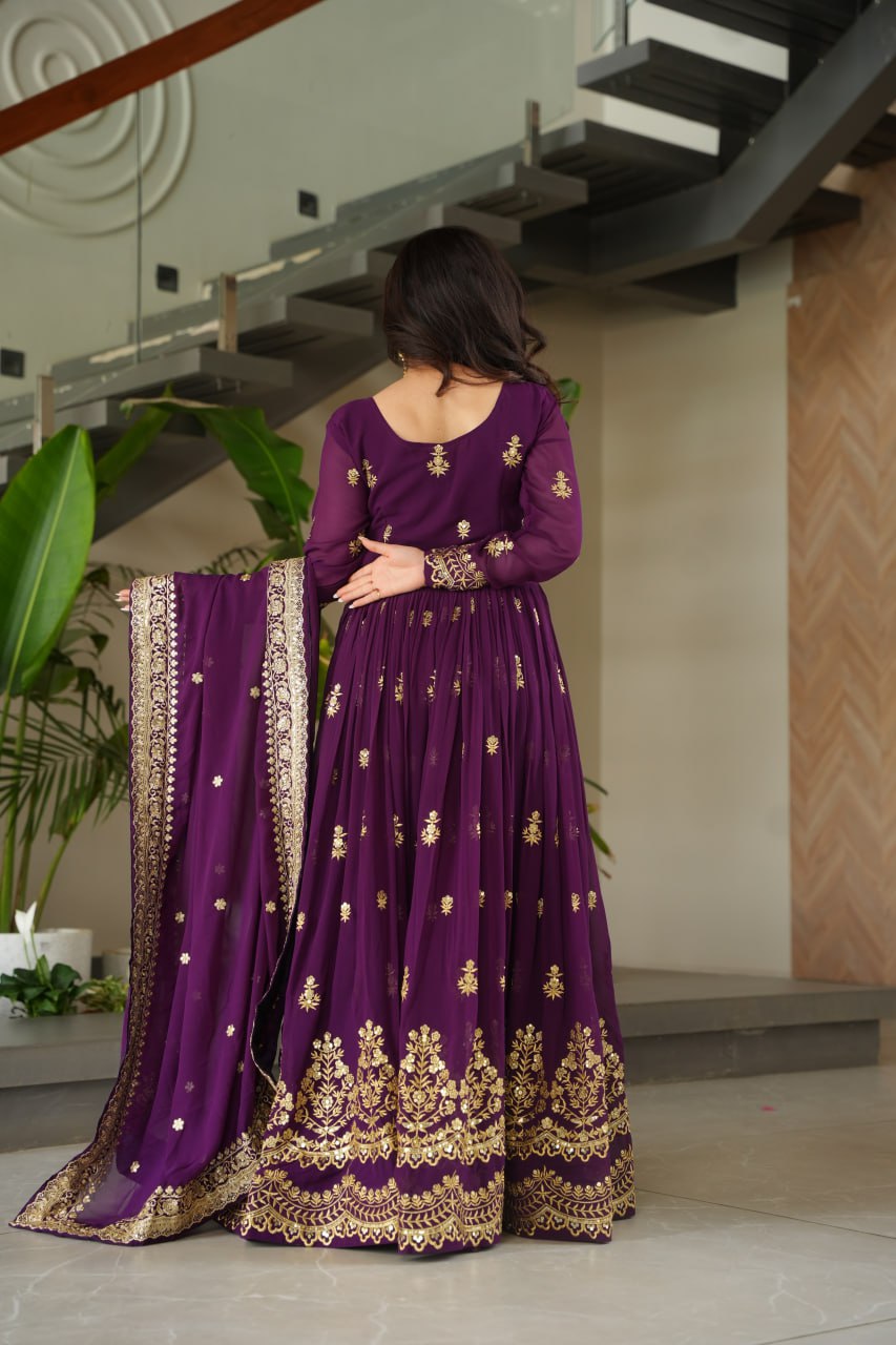 Royal Grandeur Deep Wine & Maroon Embroidered Anarkali Suit