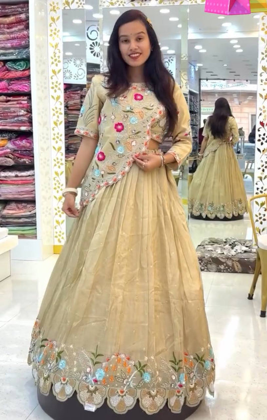 New Designer Pastel Bloom Heavy Embroidery Lehenga Set