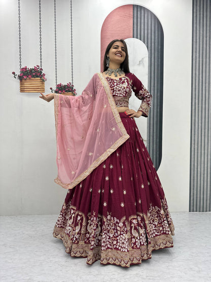 Angel Maroon And Teal Embroidered Lehenga Set