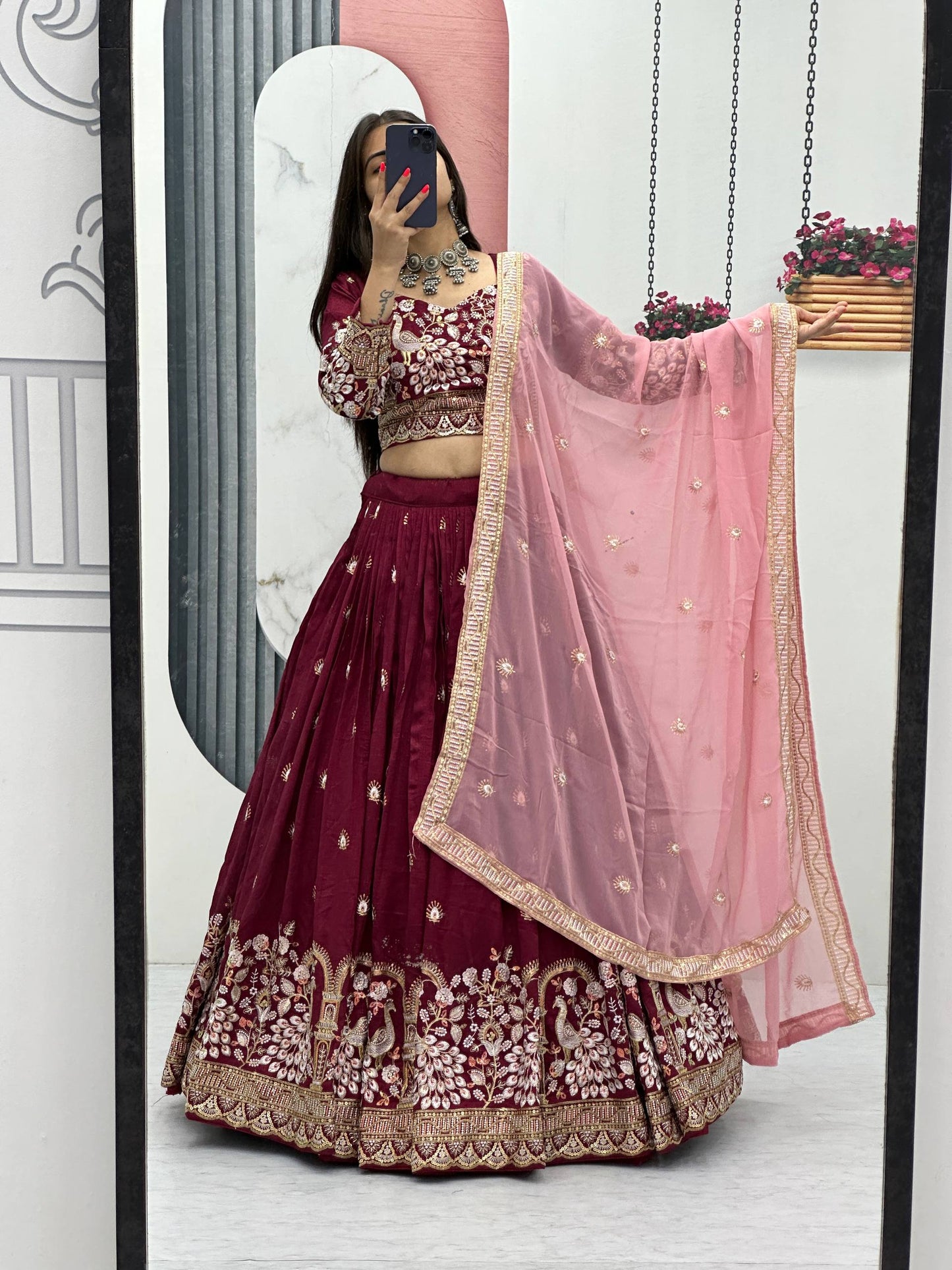 Angel Maroon And Teal Embroidered Lehenga Set