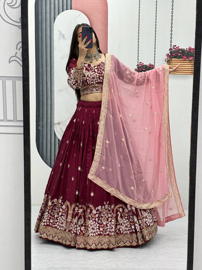 Angel Maroon And Teal Embroidered Lehenga Set