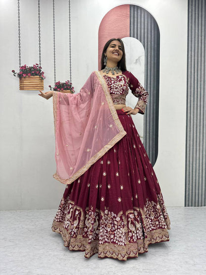 Angel Maroon And Teal Embroidered Lehenga Set