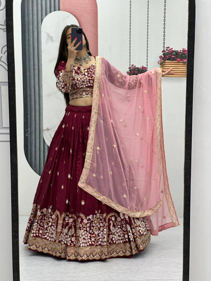 Angel Maroon And Teal Embroidered Lehenga Set