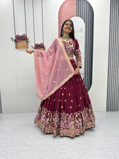 Angel Maroon And Teal Embroidered Lehenga Set