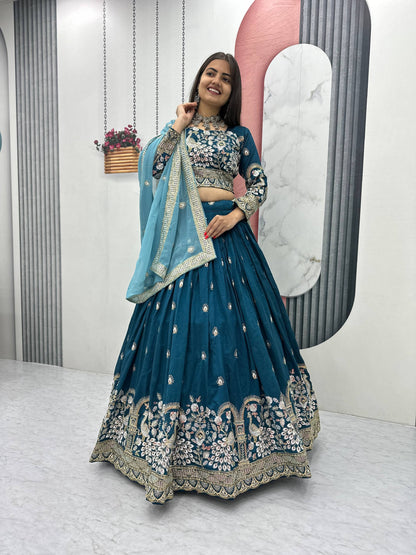 Angel Maroon And Teal Embroidered Lehenga Set