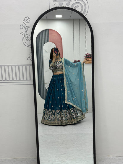 Angel Maroon And Teal Embroidered Lehenga Set