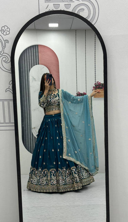 Angel Maroon And Teal Embroidered Lehenga Set