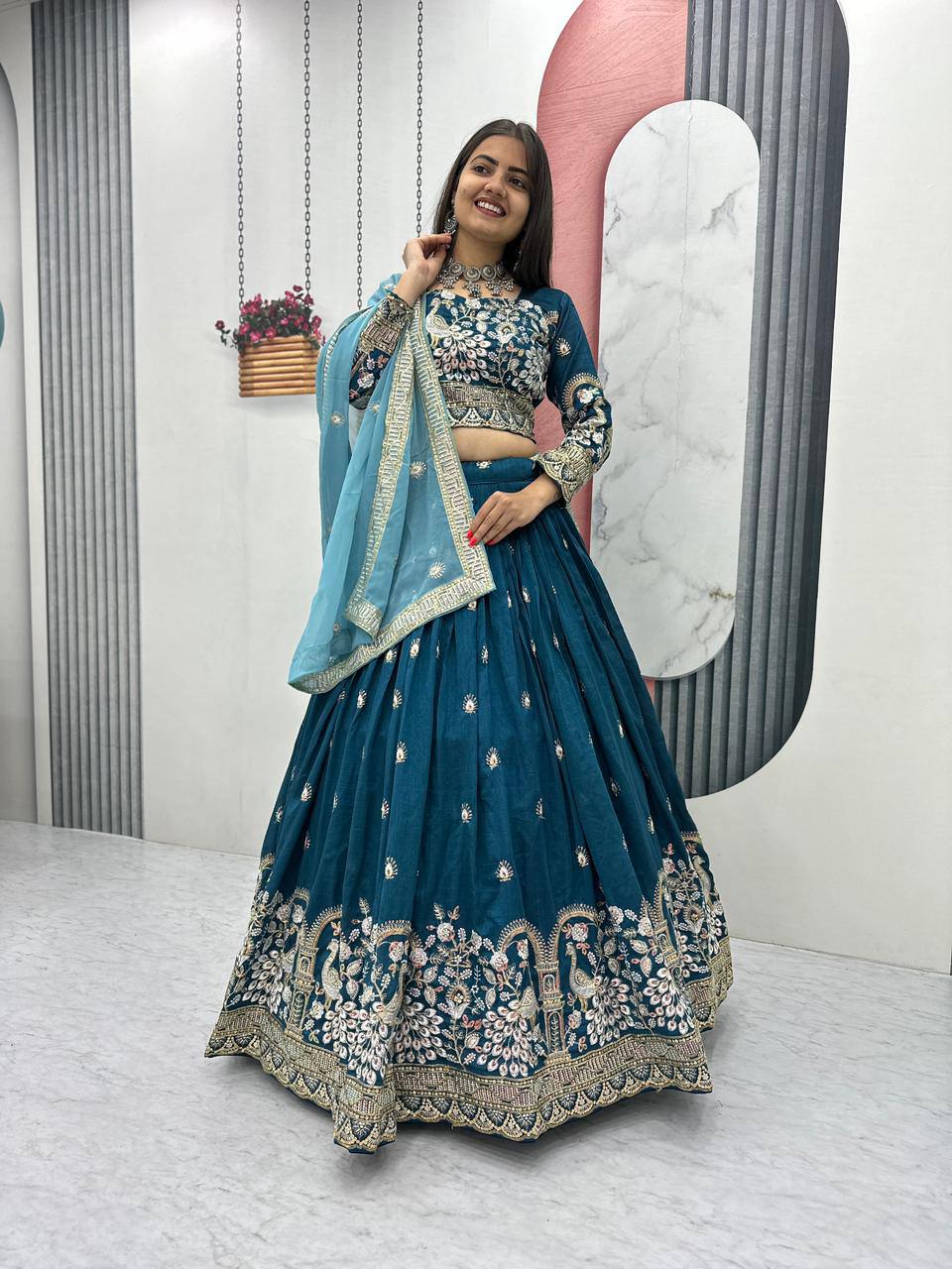 Angel Maroon And Teal Embroidered Lehenga Set