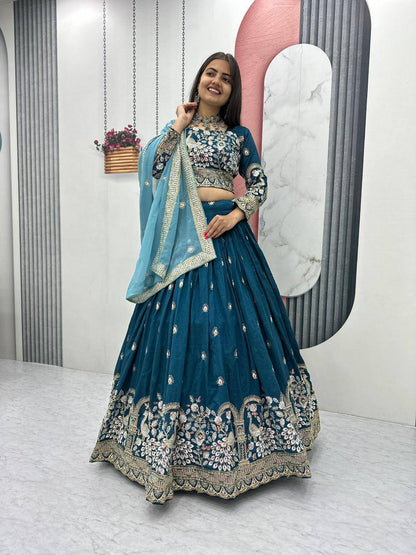 Angel Maroon And Teal Embroidered Lehenga Set