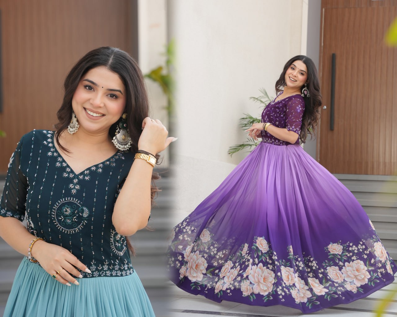 Anaya Rich Floral Digital Print Designer Anarkali Gown