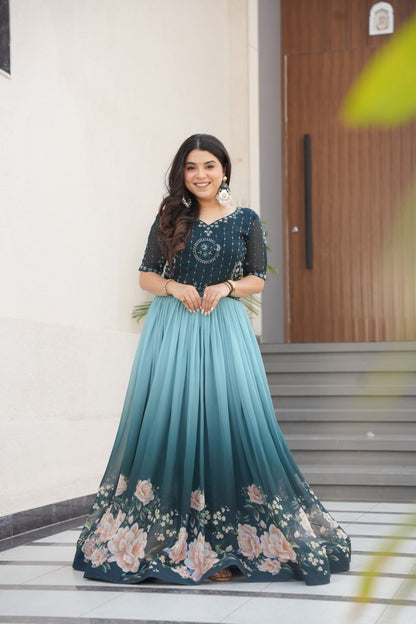 Anaya Rich Floral Digital Print Designer Anarkali Gown