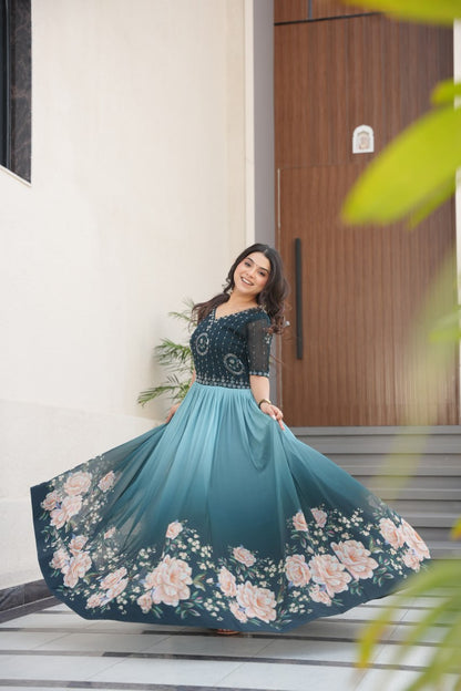 Anaya Rich Floral Digital Print Designer Anarkali Gown