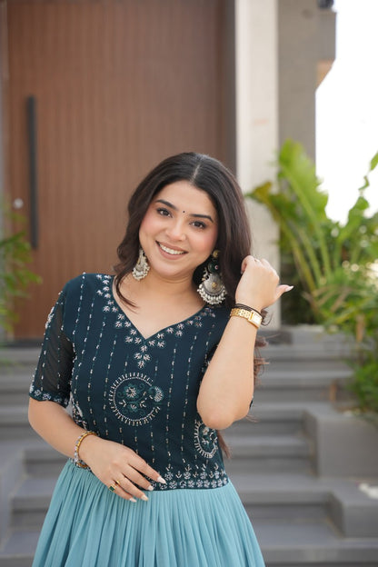 Anaya Rich Floral Digital Print Designer Anarkali Gown