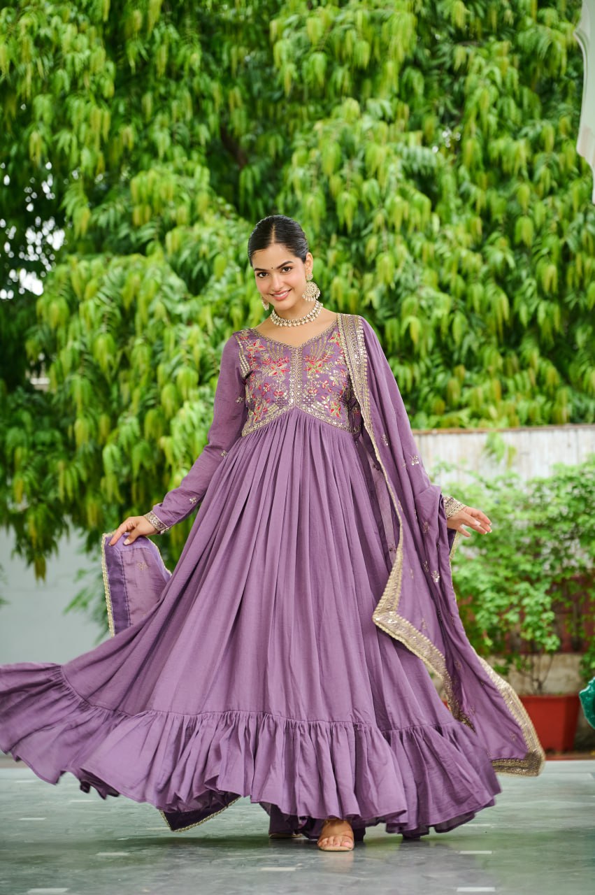 Garden of Serenity Lavender & Green Anarkali Gown