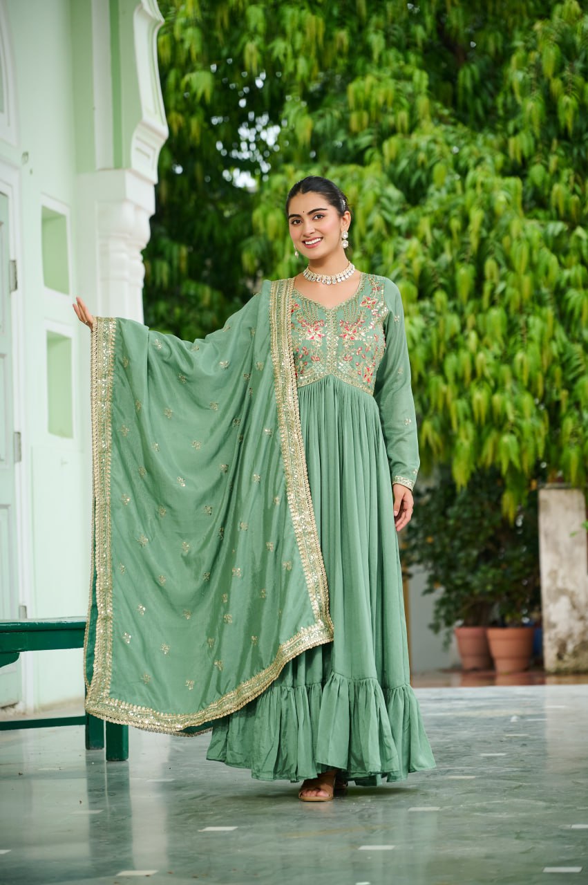 Garden of Serenity Lavender & Green Anarkali Gown