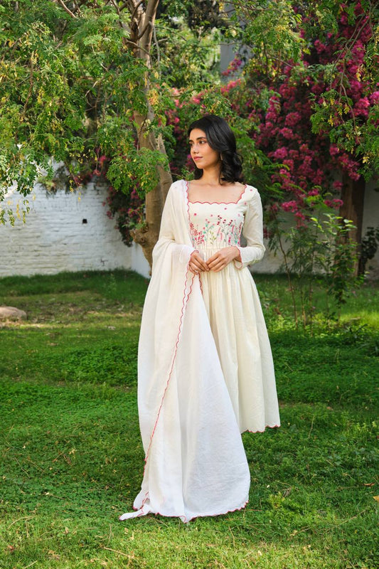 Nitya Khadi Cotton With Thread Work Dupatta Set