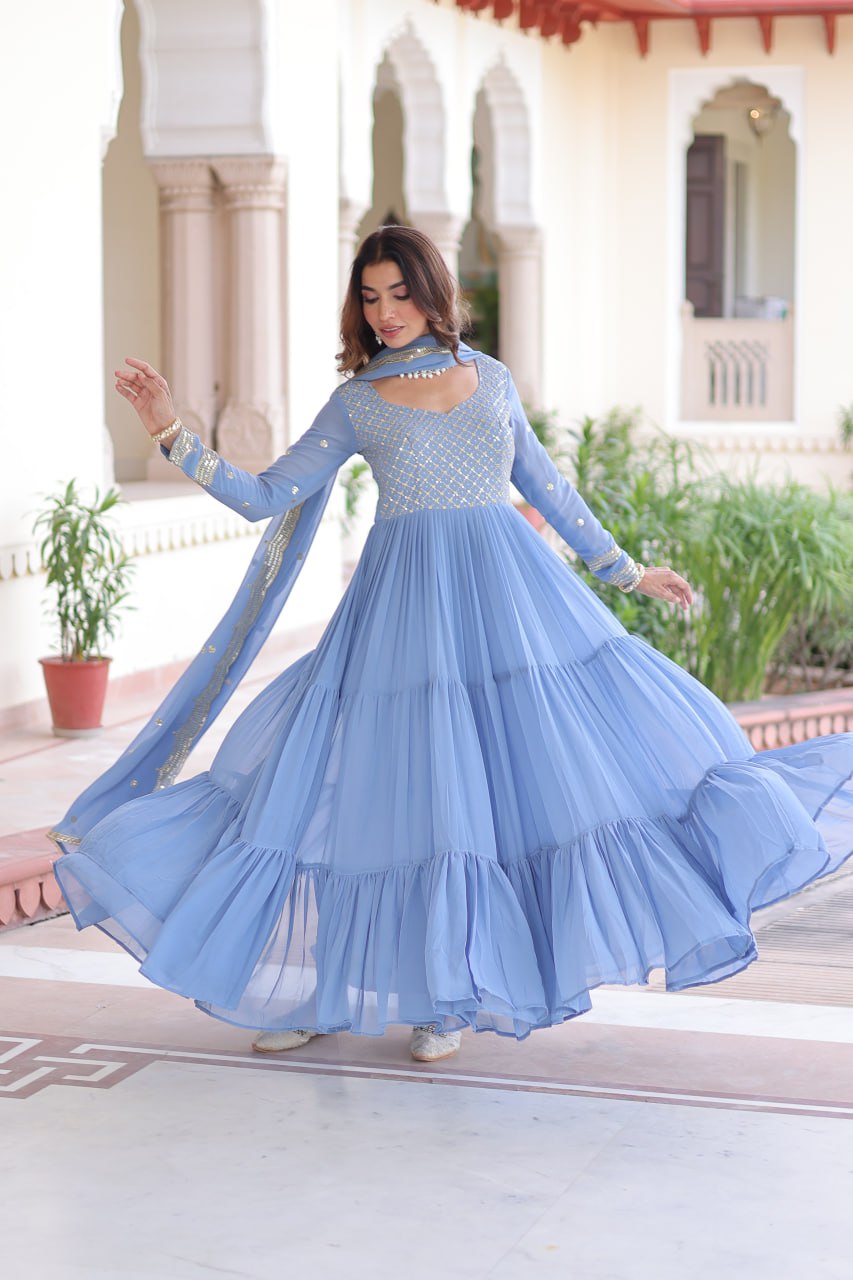 Yatika Soft Georgette Tiered Anarkali Gown