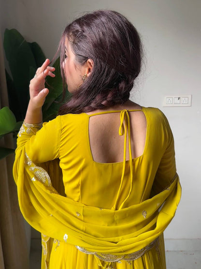 Jivika Mustard Yellow Embroidered Anarkali Set with Dupatta