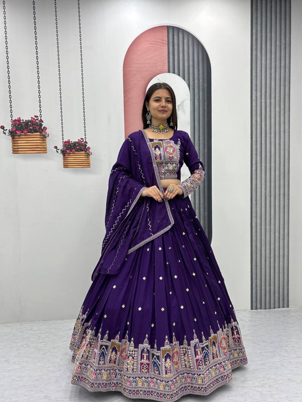 Kiara Pure Vichitra Lehenga with Coading Sequence Work Dupatta