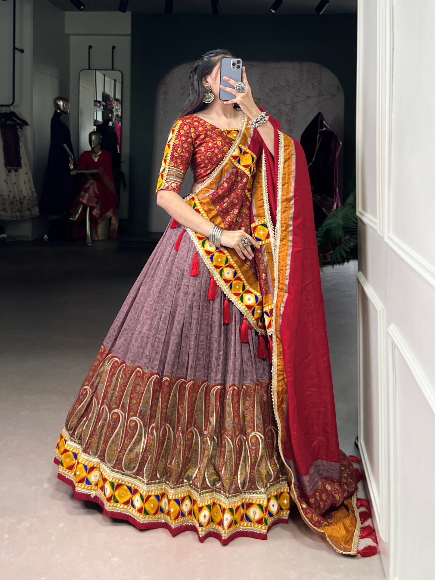 Kashmiri Print Tasar silk lehenga choli