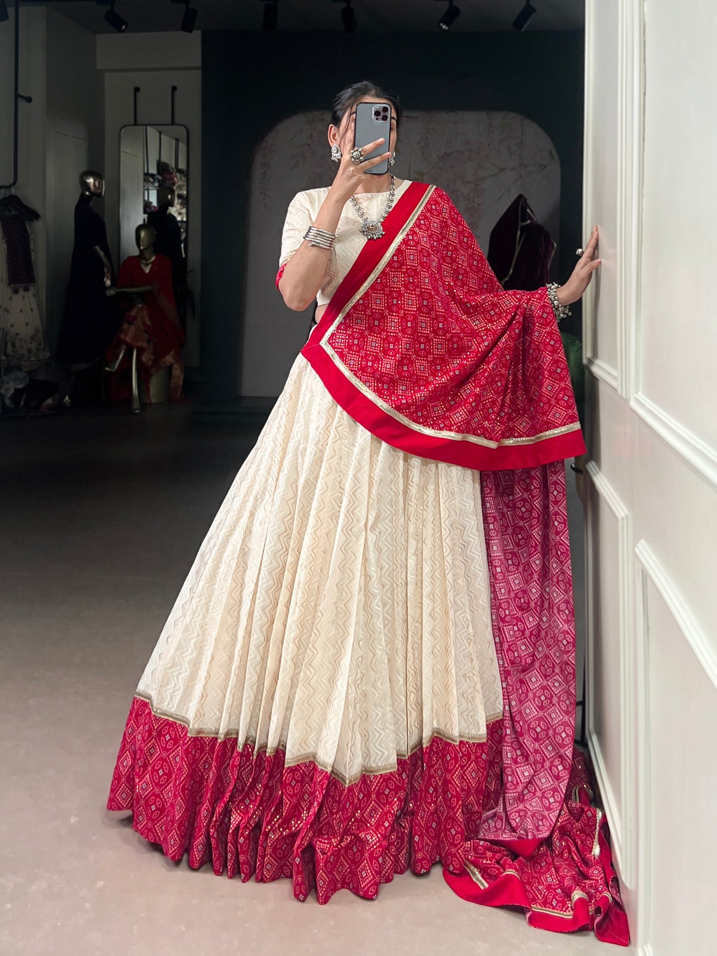 Vanya’s Ethereal Ivory & Scarlet Heritage Lehenga Choli
