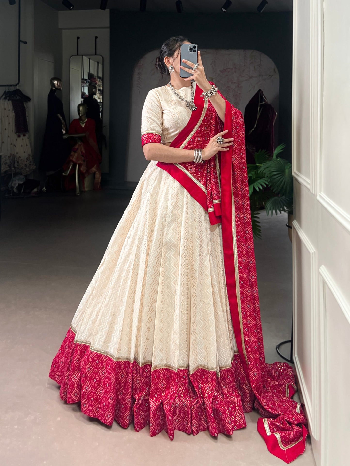 Vanya’s Ethereal Ivory & Scarlet Heritage Lehenga Choli