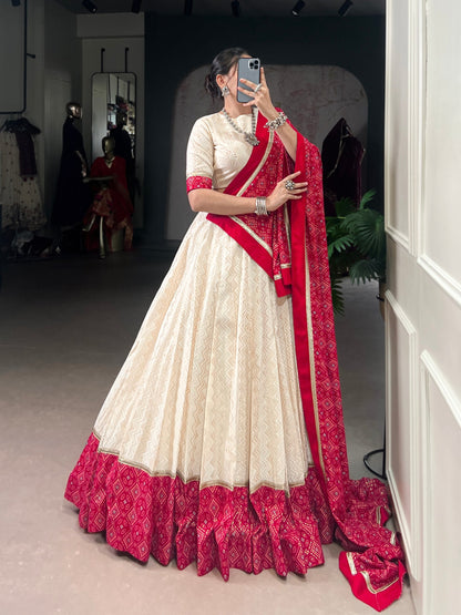 Vanya’s Ethereal Ivory & Scarlet Heritage Lehenga Choli