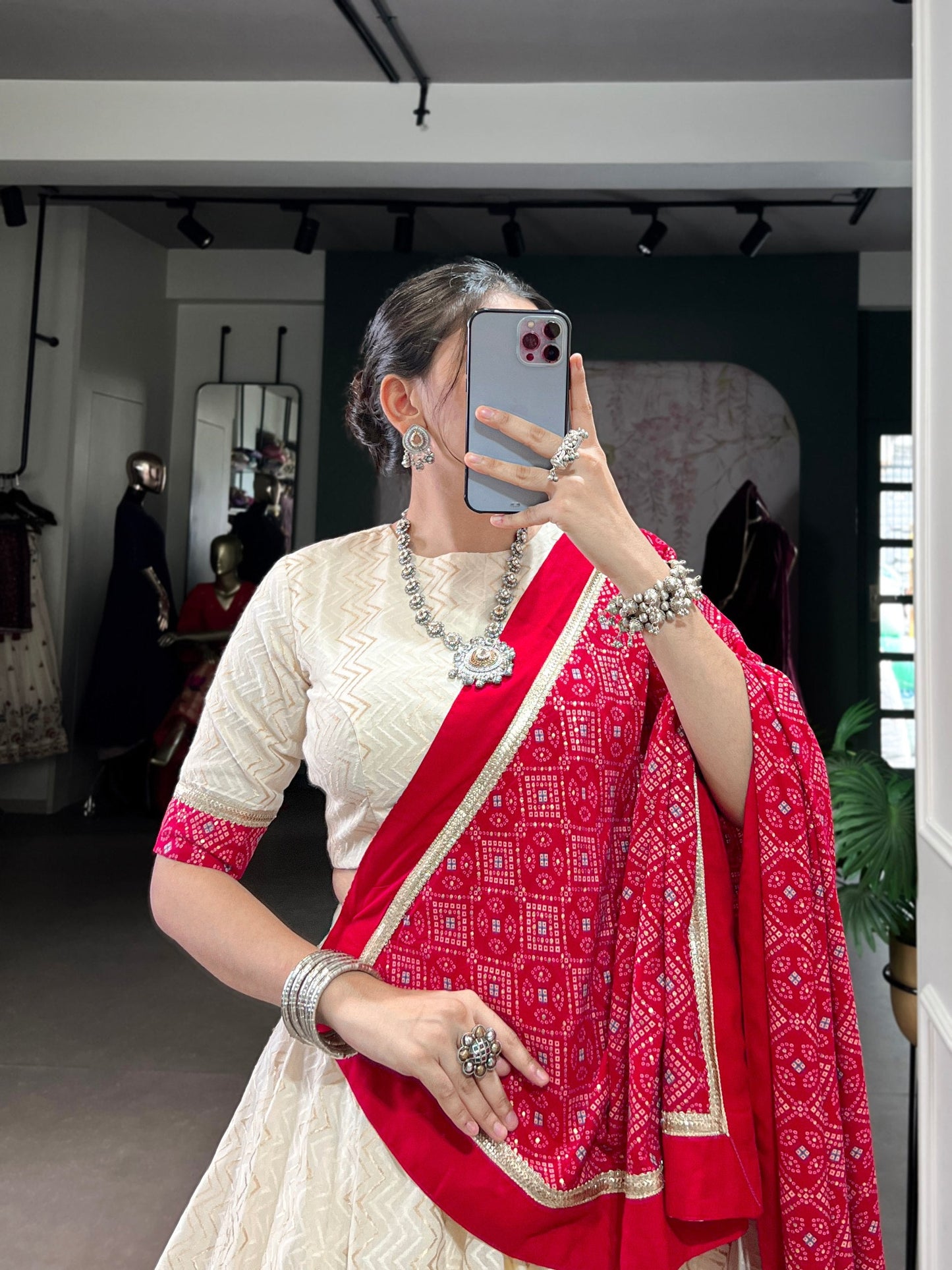 Vanya’s Ethereal Ivory & Scarlet Heritage Lehenga Choli