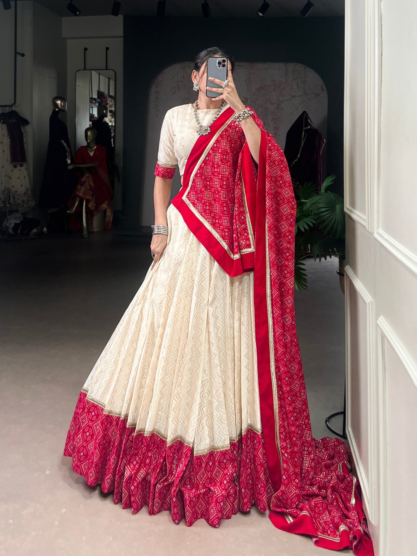 Vanya’s Ethereal Ivory & Scarlet Heritage Lehenga Choli