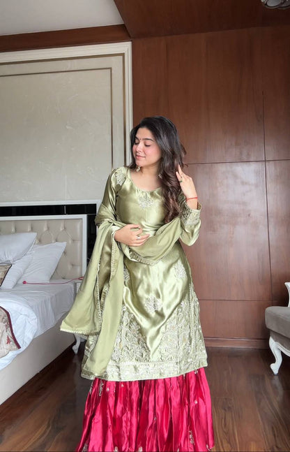 Anushka Olive Blossom Charm  Royal Patiala Suit