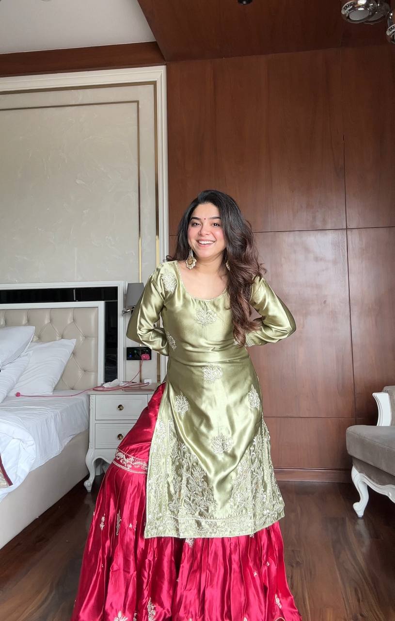 Anushka Olive Blossom Charm  Royal Patiala Suit