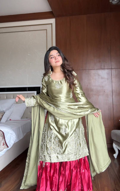 Anushka Olive Blossom Charm  Royal Patiala Suit