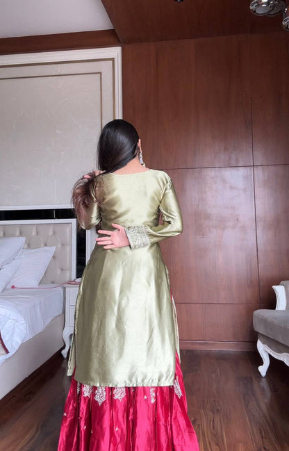 Anushka Olive Blossom Charm  Royal Patiala Suit