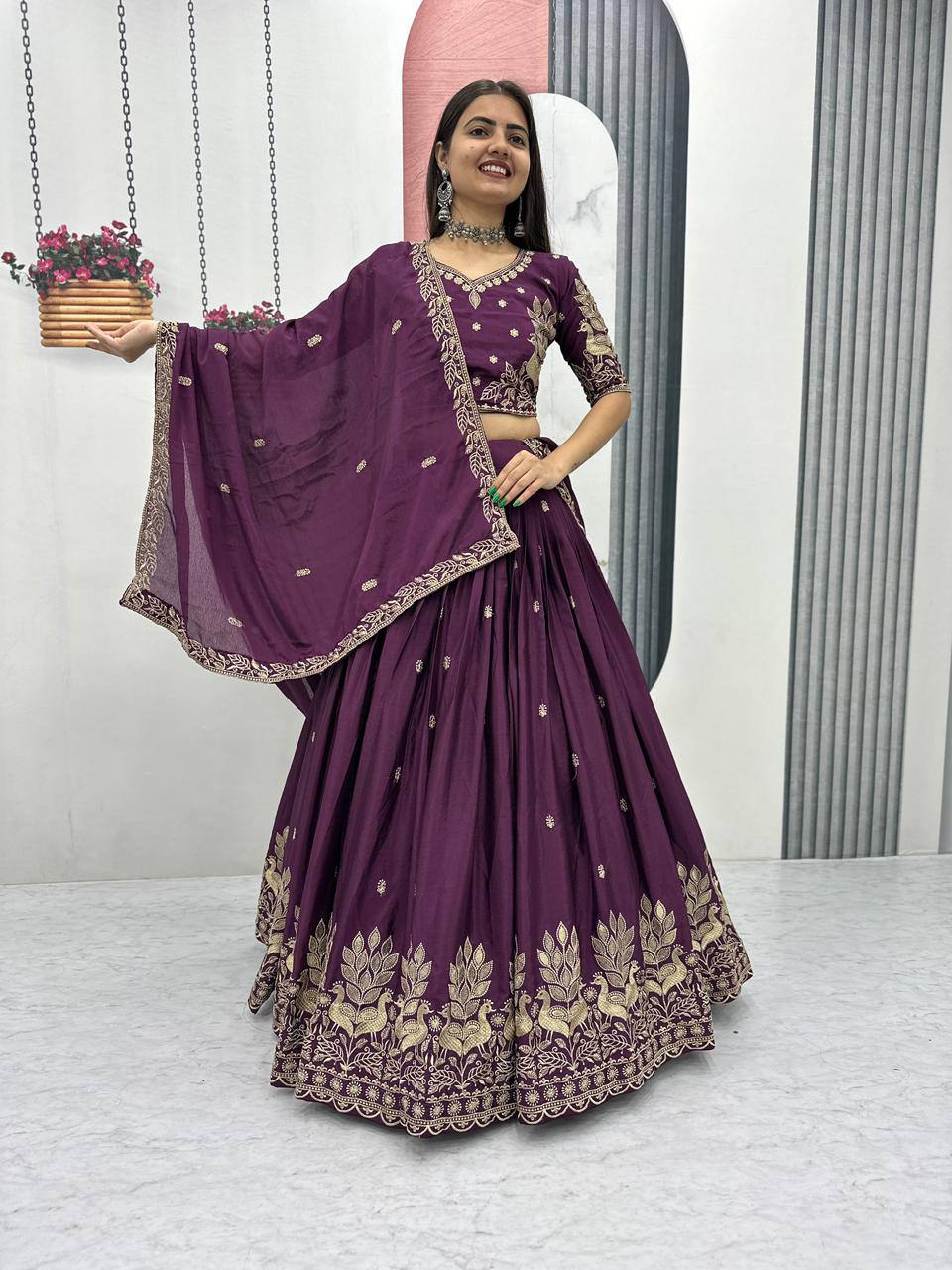 Yuvika Chinon Embroidery Thread Work Lehenga Choli