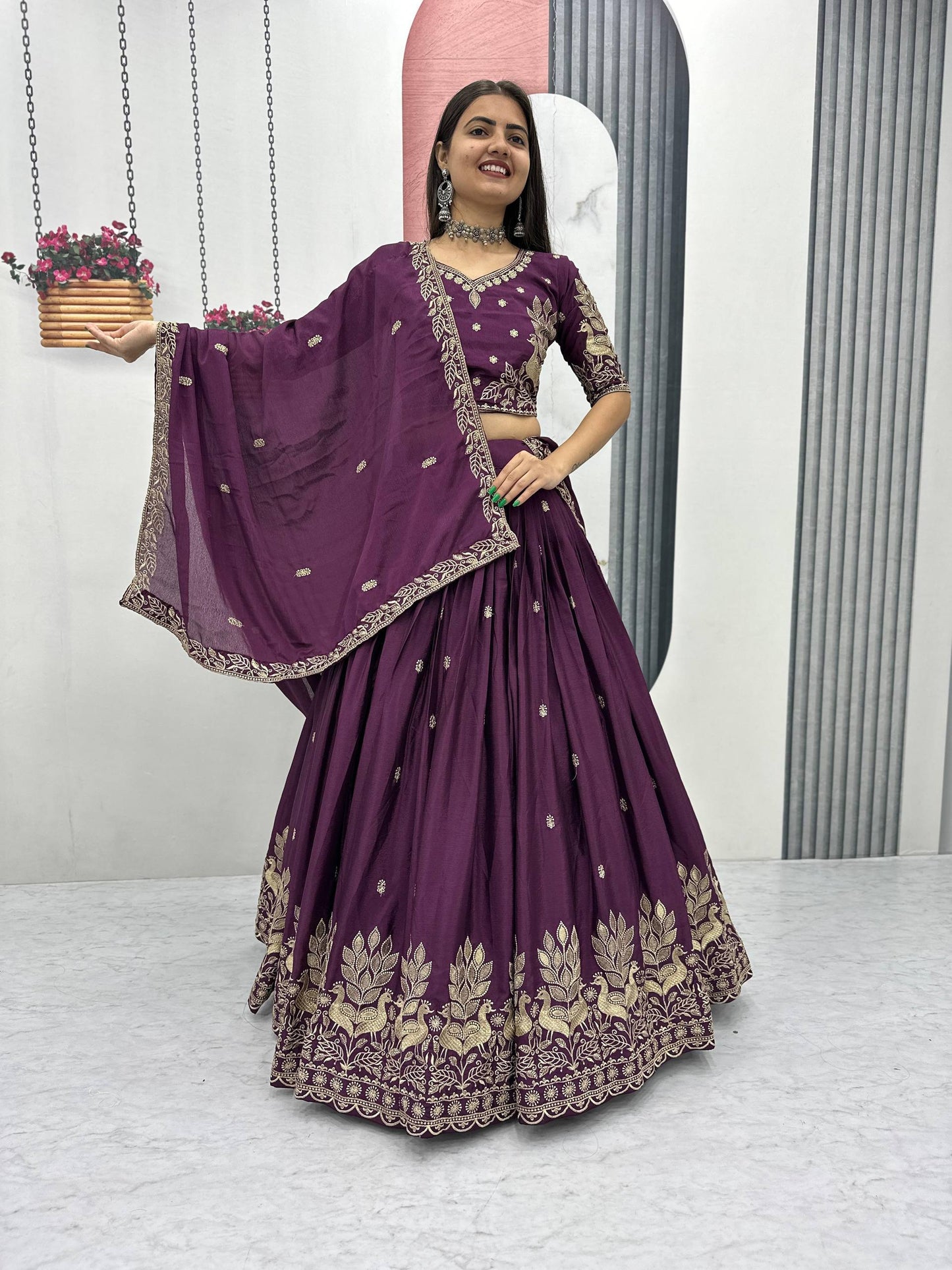 Yuvika Chinon Embroidery Thread Work Lehenga Choli