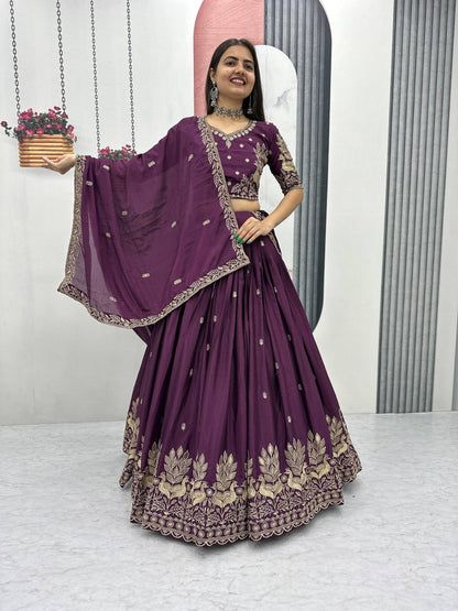 Yuvika Chinon Embroidery Thread Work Lehenga Choli