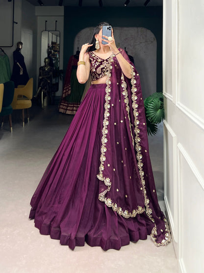 Regal Wine Muse Every Twirl Embroidered Lehenga Choli