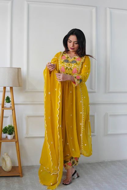 Ritika Mustard Bloom Heritage Anarkali Suit