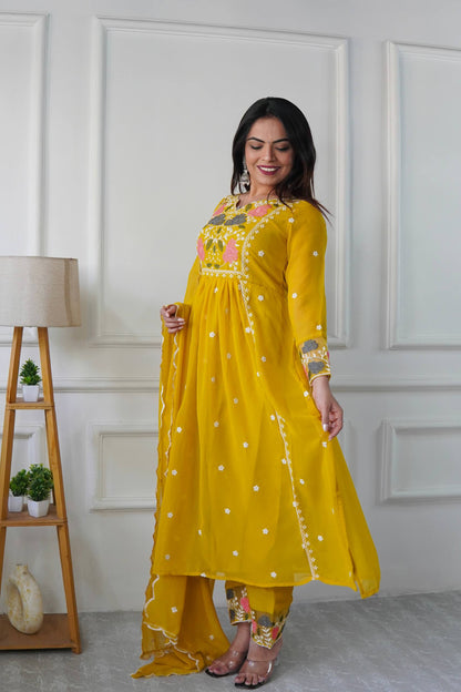 Ritika Mustard Bloom Heritage Anarkali Suit