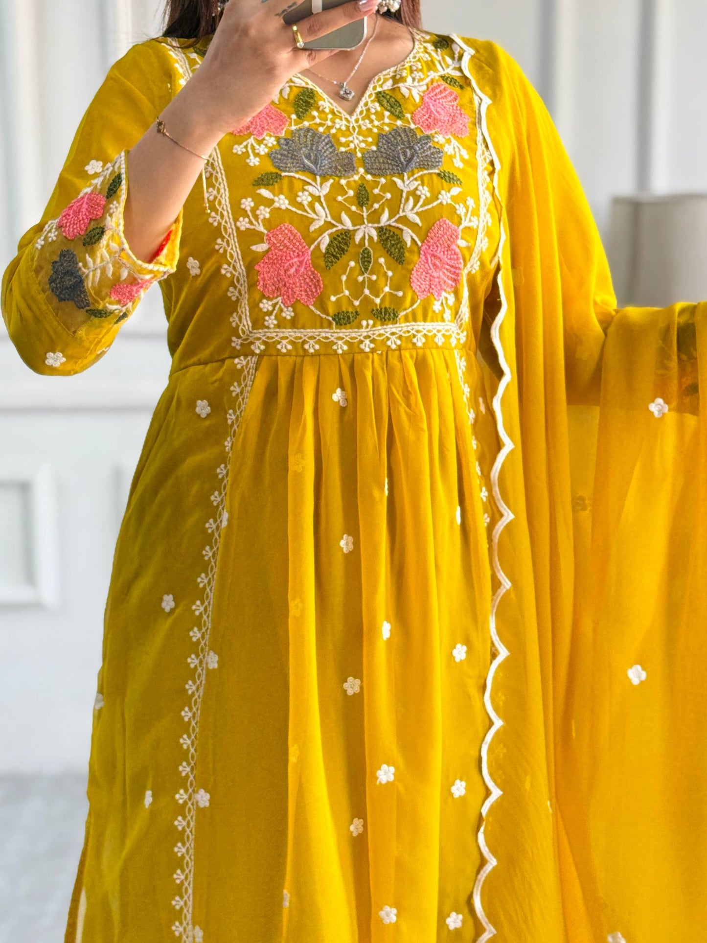 Ritika Mustard Bloom Heritage Anarkali Suit