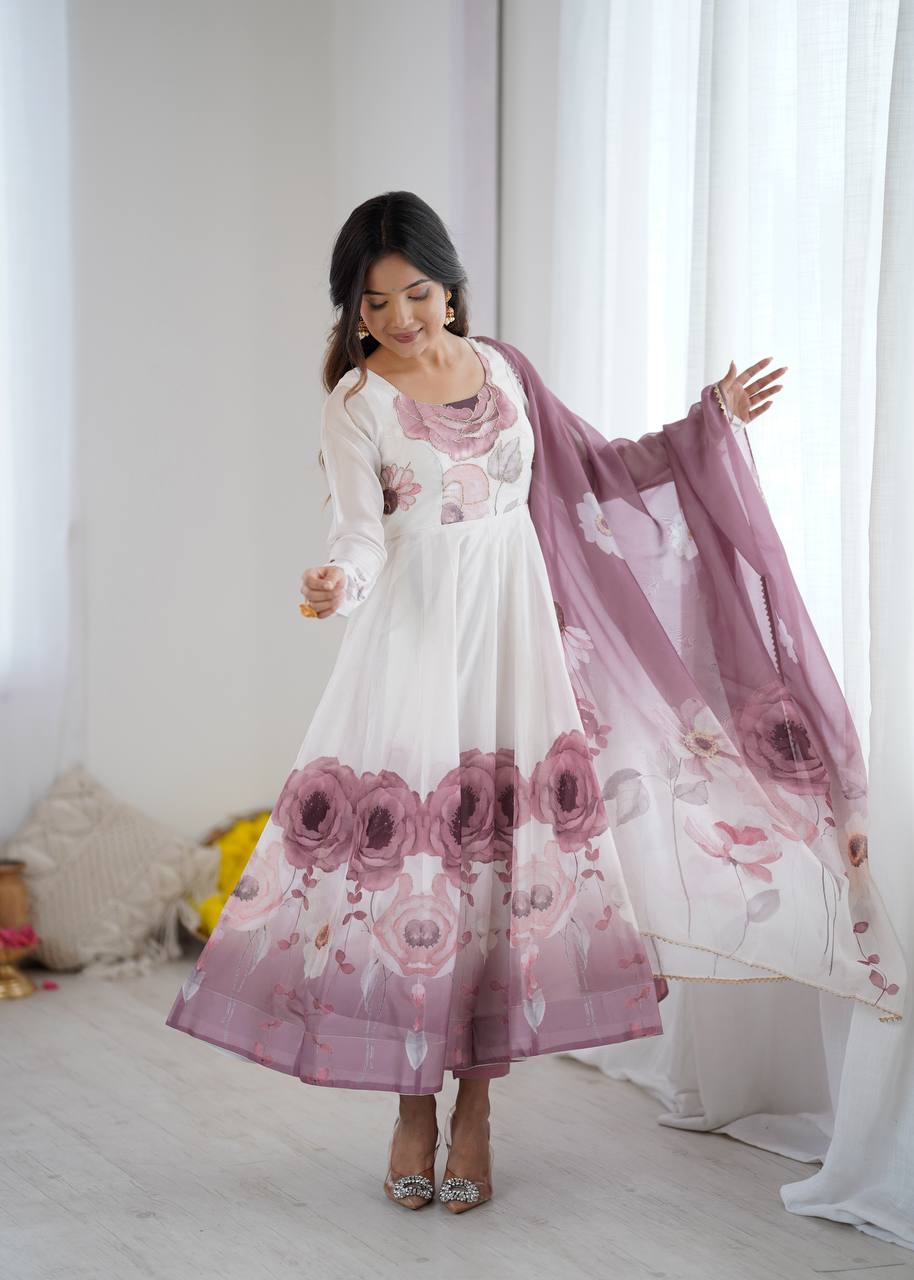 Ruhi Rose Mist Floral Printed Anarkali Gown