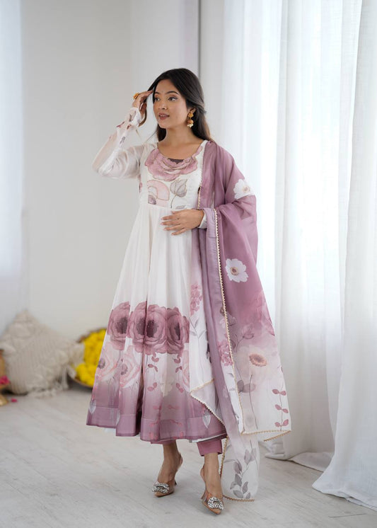 Ruhi Rose Mist Floral Printed Anarkali Gown