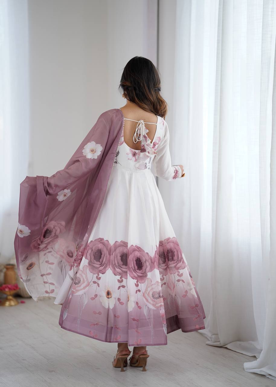 Ruhi Rose Mist Floral Printed Anarkali Gown