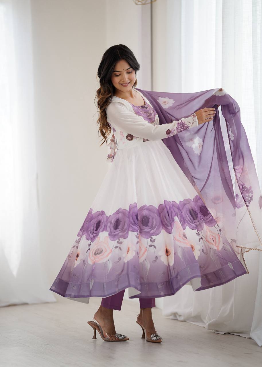 Ruhi Rose Mist Floral Printed Anarkali Gown