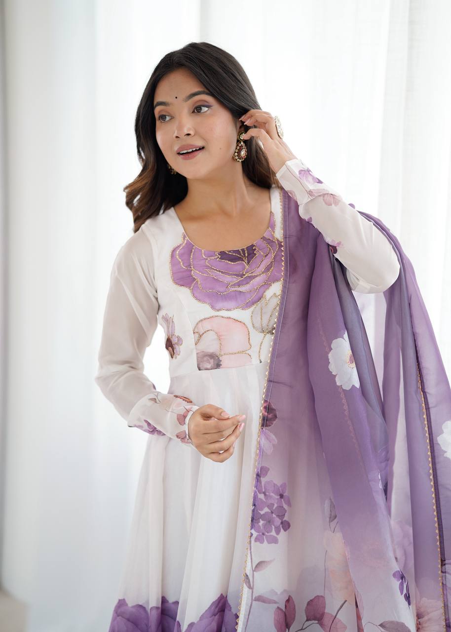 Ruhi Rose Mist Floral Printed Anarkali Gown