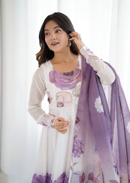 Ruhi Rose Mist Floral Printed Anarkali Gown