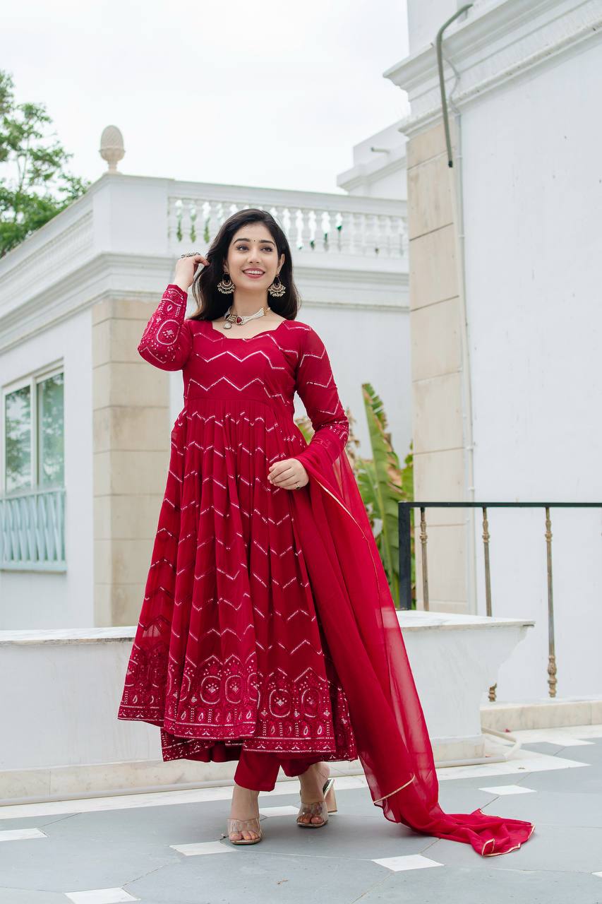 Grace in Every Twirl: Festive Red Magic Designer Anarkali Suit