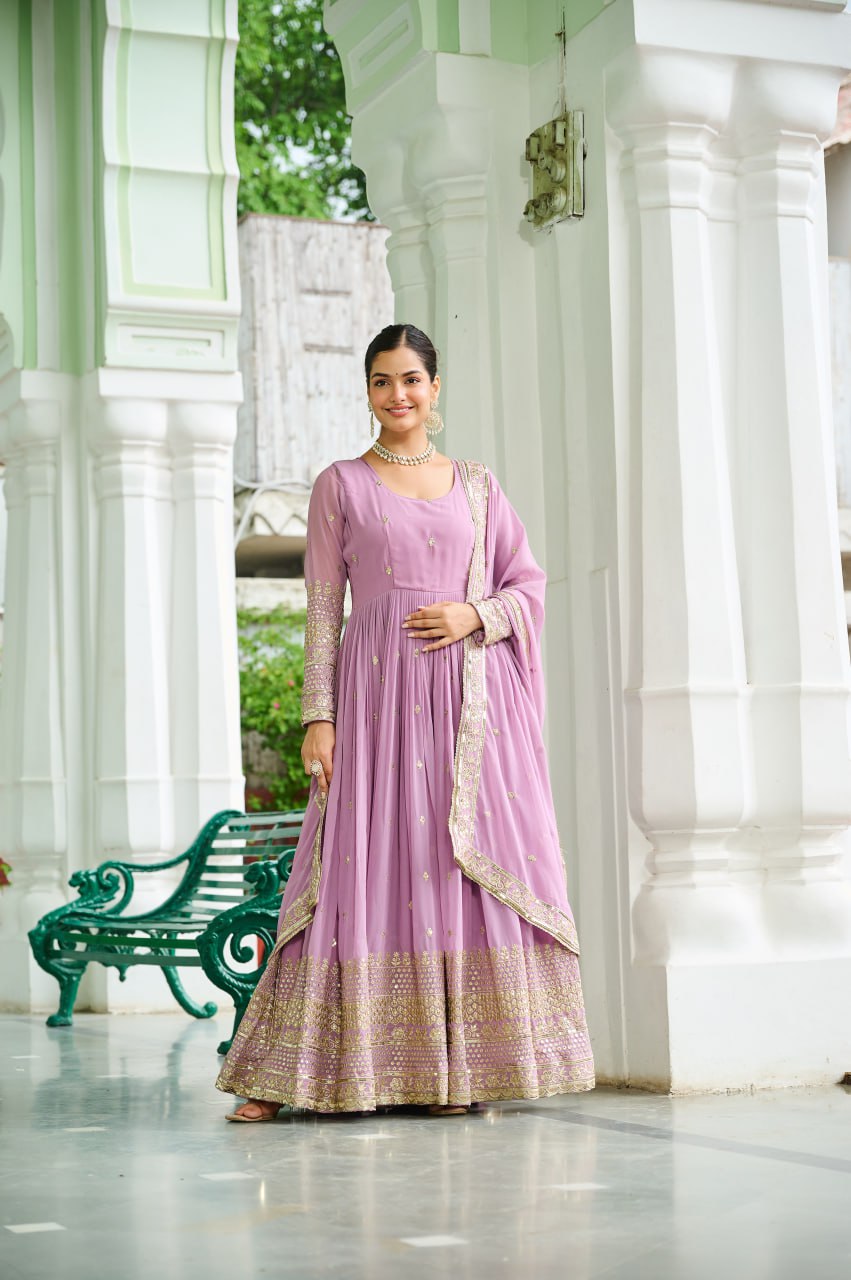Surbhi Pastel Blue & Lavender Golden Embroidered  Anarkali Gown
