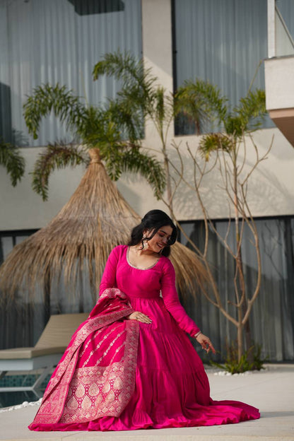 Roohani Designer Romansilk Chanderi Beautifull Anarkali