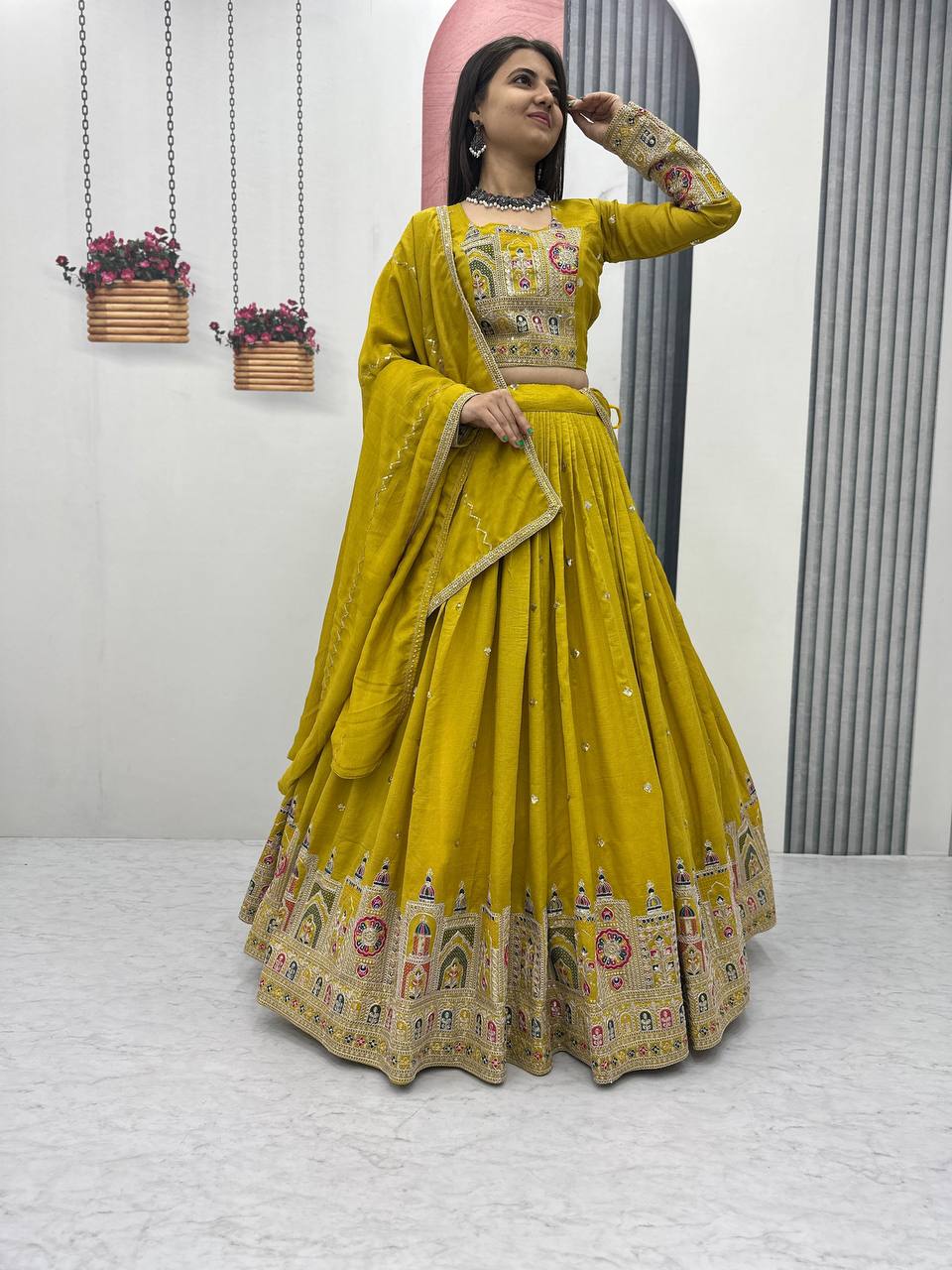 Kiara Pure Vichitra Lehenga with Coading Sequence Work Dupatta